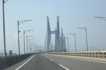a view driving over the bridge
