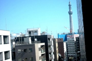 lean outside the balcony on the top floor of Toyoko Inn Nihonbashi and you can see Tokyo Skytree