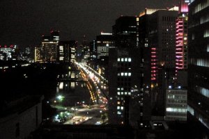 Bright lights of Ginza and Hibiya Park from Imperial Hotel Tokyo