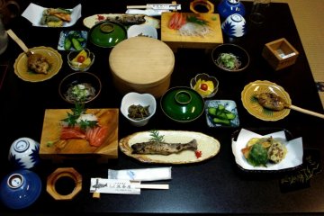 A delightful feast of river fish and tempura at the Hanaya a Homestay like Ryokan near Nagiso on the Nakasendo between Kyoto and Tokyo