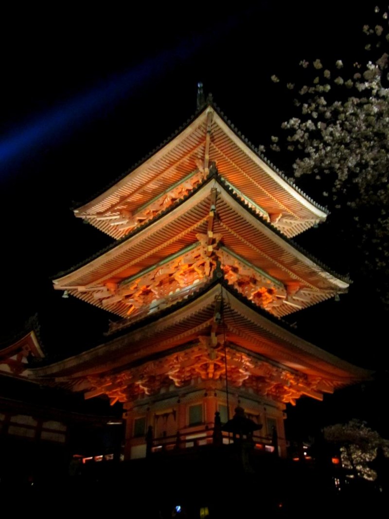 Spotlights perfectly display the splendor of the temple
