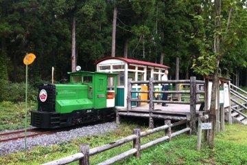 This little train is a truck trolley used in the forestry business in the old days. Nowadays it runs for tourists in the Mamurogawa Spa area