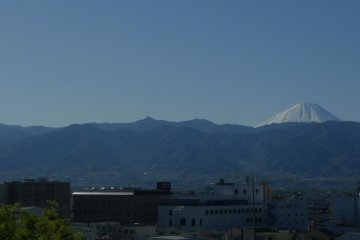 You can see the snow capped Mt. Fuji from the castle