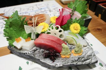 Assorted sashimi selection served on an Arita-yaki ceramic