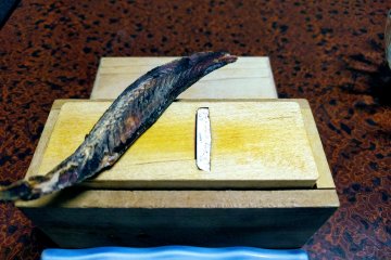 Tuna slicing tool with dried tuna stick—another highlight of my stay here