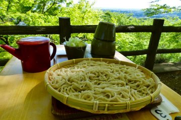 Along the hike, have some soba noodles and a view just above the Kenshin-daira View Point