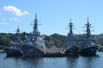 Double docked navy vessels 