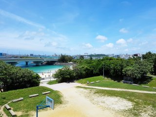 The view of the beach from the shrine, which is a short way up
