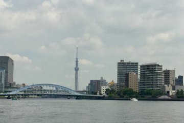 An unobstructed view of the Tokyo Skytree from the river.