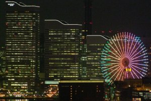Stunning view from the tower deck of Cosmo Clock 21 Ferris wheel, and Minato Mirai.