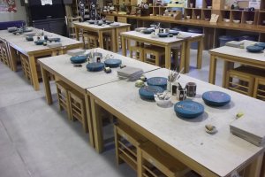 Potters' wheels in the ceramics workshop