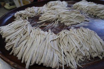 Handmade buckweat soba noodles, ready for boiling