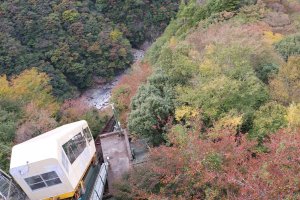 Iya Onsen Cable Car plunging into the foliage