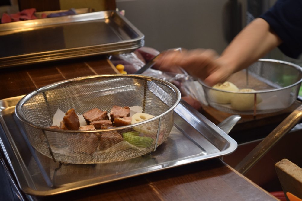 Staff will prepare what you order in wire dishes, ready to place into the steam ovens