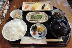 Breakfast is Japanese style, including free refills for rice and miso soup