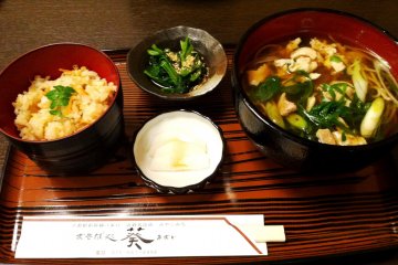 Delicious set lunches which are healthy and good value at Aoi Soba Place next to JR and Kintetsu Kyoto Station