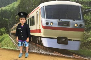 Kids can try on a train conductor's uniform and have photos taken.
