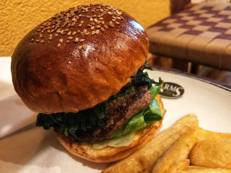 The Popeye Burger, complete with lots of spinach!
