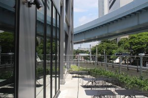 Terrace seating beside the lounge/reception area - and partial view of Tokyo Skytree
