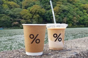 Arabica coffee by the river in Arashiyama
