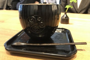Coffee and tea at the cafe is served in beautiful kamakurabori lacquerware cups