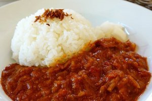The curry is super flavorful and served on local koshihikari rice