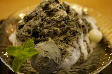 black sesame (goma) shave-ice (kaki-gori) dessert
