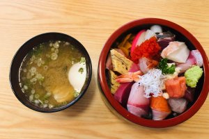 Sashimi served with miso soup