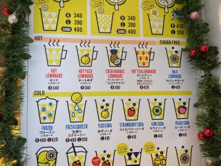 The lemonade menu is extensive 