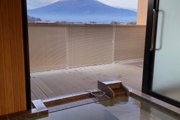 The in-room Onsen allows for a private Onsen view of Mt. Fuji