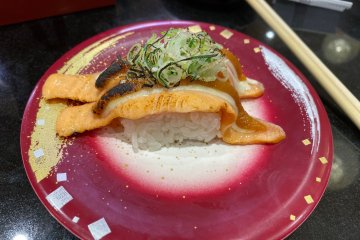 Seared salmon nigiri with miso sauce