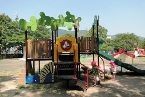 The shaded toddler play area