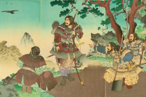 Emperor Jimmu and his company following the Yatagarasu