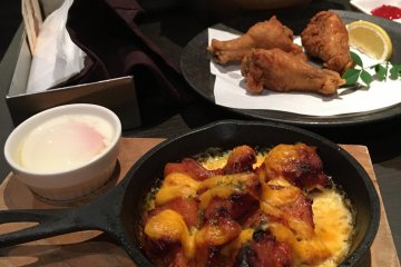 Cheesy, chicken kalbi and fried dodo (chicken)