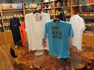 Find the very popular &quot;Uminchu&quot; shirts inside the gift shop; Uminchu is fisherman in the Ryukyuan language