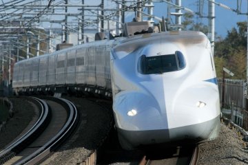 The bullet train's nose is hand polished for maximum speed and a smooth ride through the many tunnels between Tokyo and Osaka