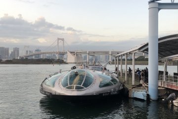 The Tokyo Cruise ship docked outside AquaCity in Odaiba.