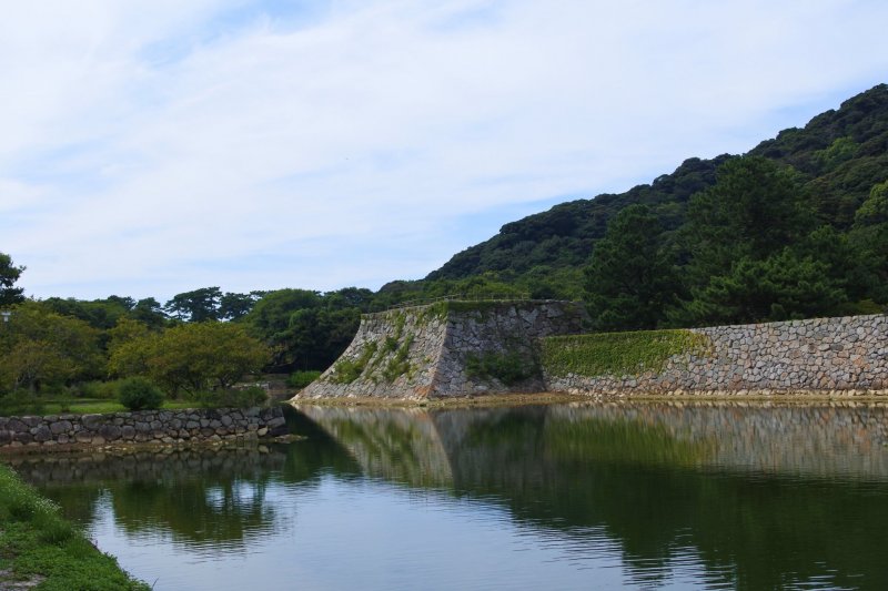 The stone walls of  Hagi Castle 