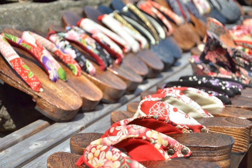 Wooden geta shoes lined up