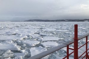 Far north in Monbetsu, the sea is blanketed with drift ice