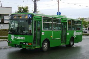The 100 yen Kururi green bus in Tottori