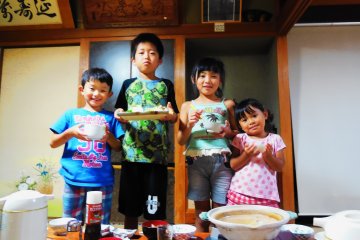 The children of the minshuku helped out in serving the dishes to me