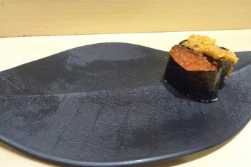 The sushi itself will be served on black plates that resemble the shape of a leaf. Elegant!