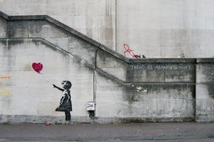 One of Banksy's iconic street art pieces