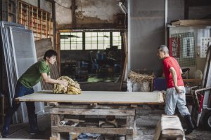 Yanase-san and son at work in the workshop