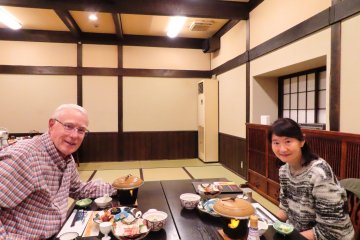 Miwa and Rey enjoying traditional Japanese meal