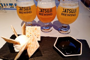 Craft beer and Zao cheese paired with crackers and honey