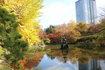 Reflections on the water at Hibiya Park