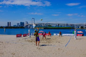 Beach volleyball is one of the main activities that take place along the beach