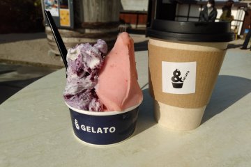 Gelato made with Tomiya blueberries and strawberries from Yamato Town